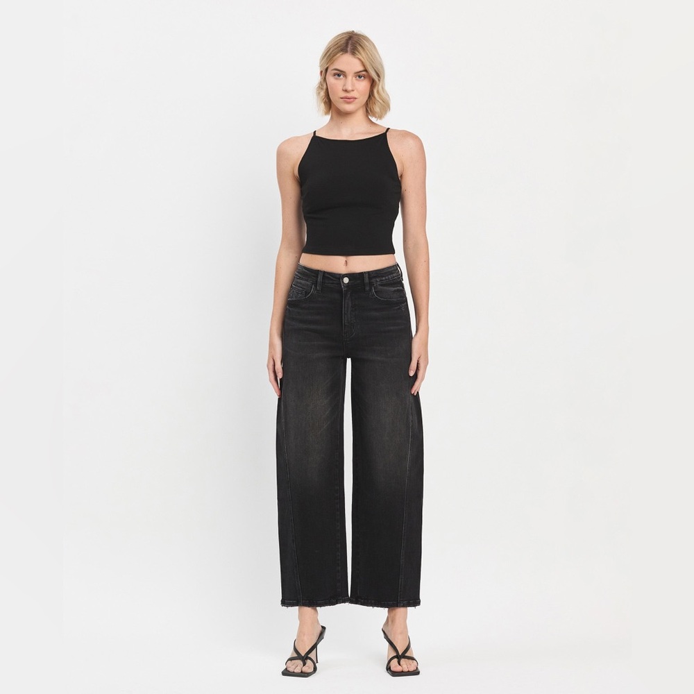 Vervet Kate High Rise Barrel Leg Jeans Black 28 Distressed Panel Wide Leg Ankle